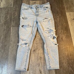 American Eagle Light Blue Stretch Jeans with Faded Detail